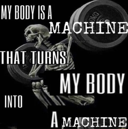 My body is machine meme skeleton lifts weight