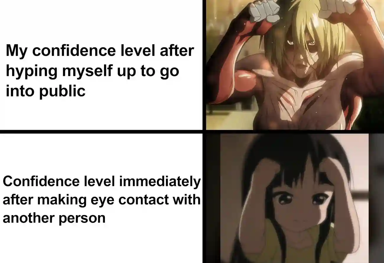Hype up confidence drop after eye contact meme