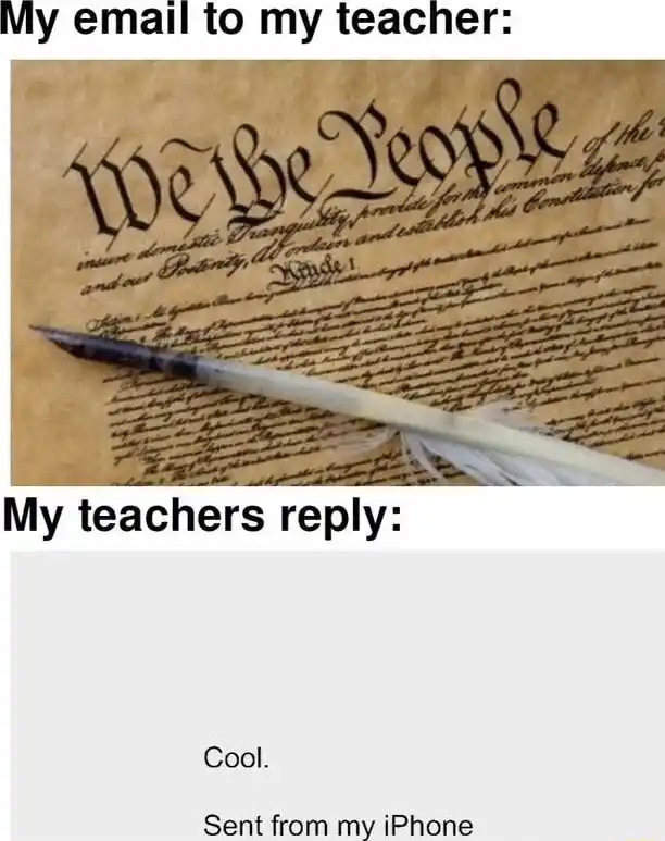 Student email to teacher meme fancy formal vs short reply