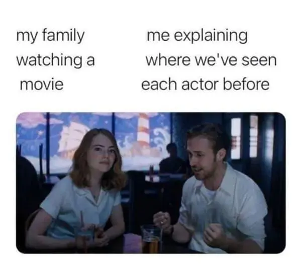 Movie actor fact meme to bored family