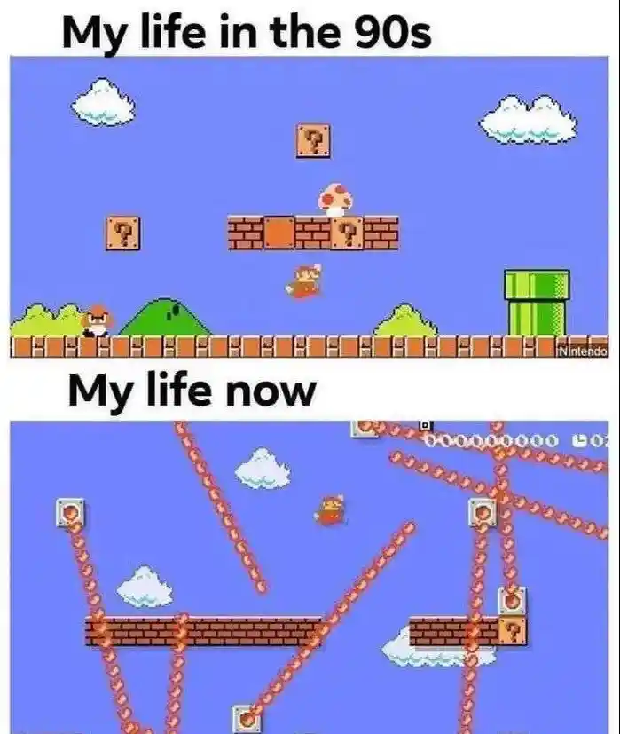 90s vs now Mario meme harder modern life