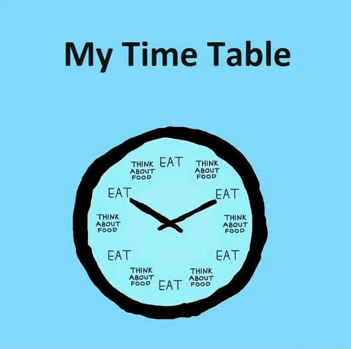 Food timetable meme nonstop eating all day