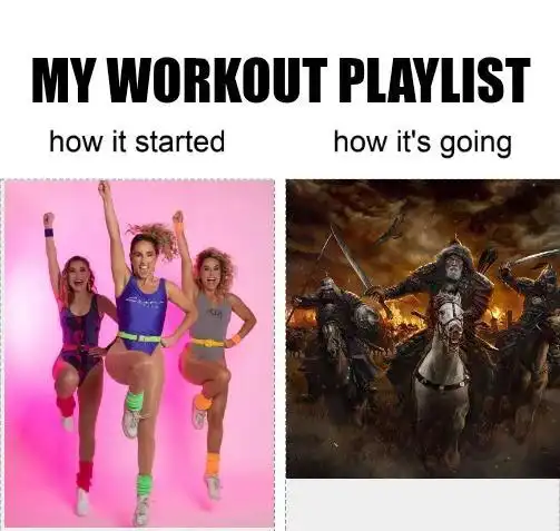 Workout Playlist meme evolving to epic battle music
