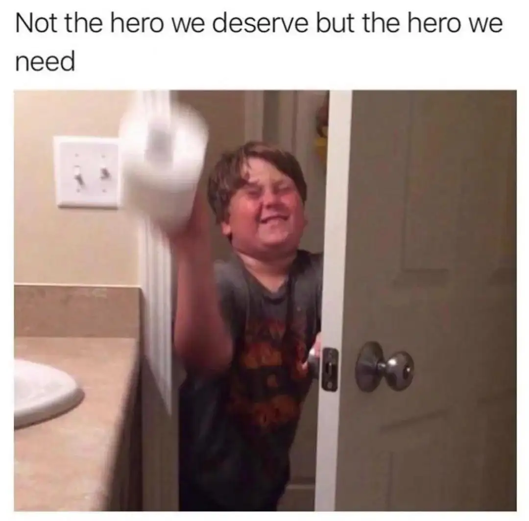 Toilet paper hero meme saving the day