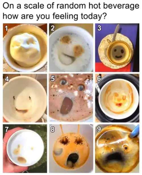 Hot drink face scale meme for mood check