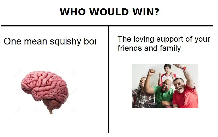 Brain vs friends family support meme who wins