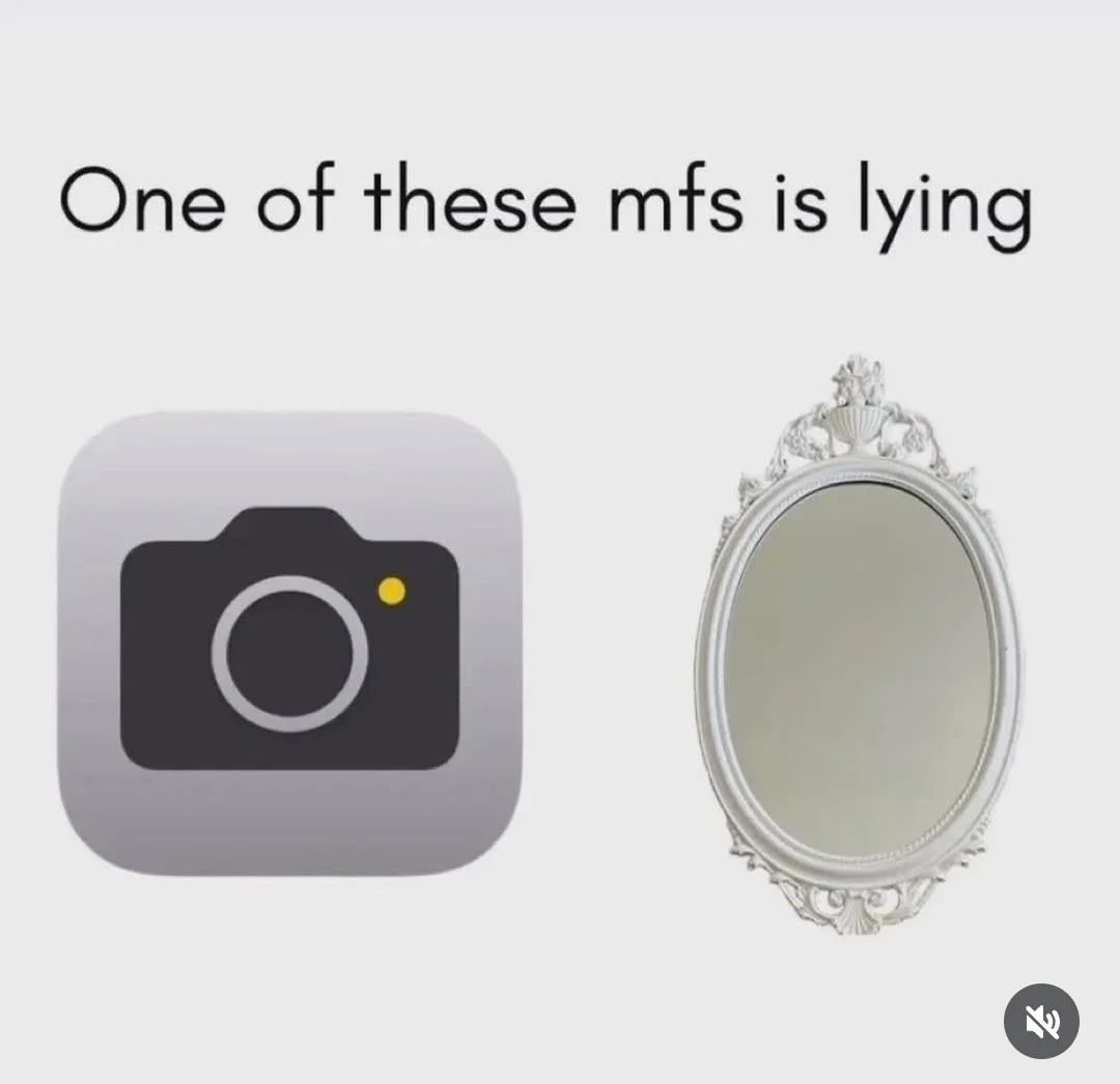 Camera and mirror meme one of them is lying