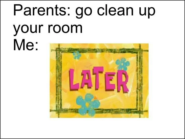 Parents ask clean room meme reply later