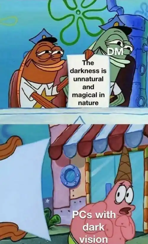 Scared patrick meme Dm shocks dark vision pcs