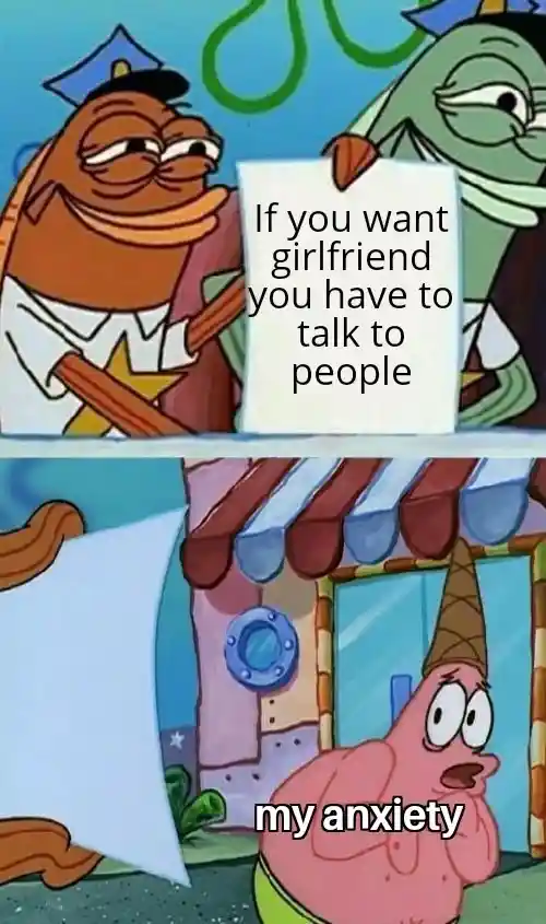 Scared patrick meme scared to talk to people