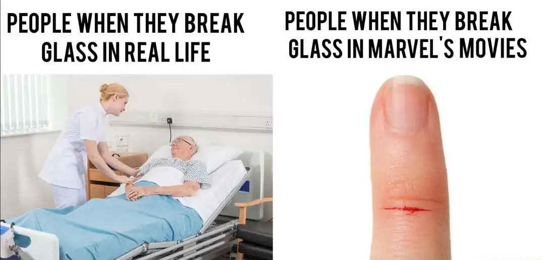 Marvel vs real glass break meme funny