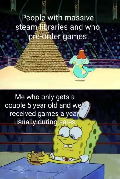 Steam pre-order meme smugly buys old sale games