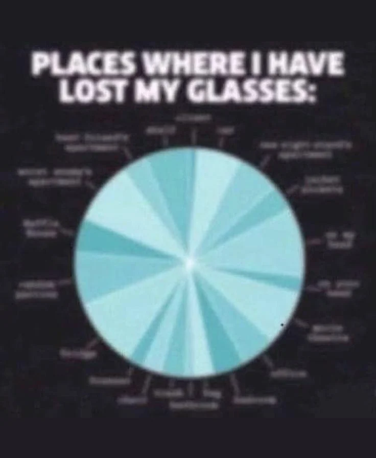Lost glasses meme blurry vision of pie chart