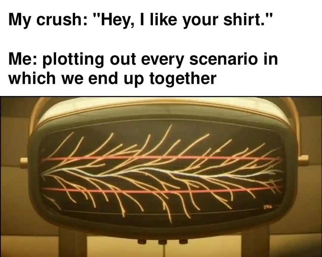 Crush likes shirt meme plotting all scenarios