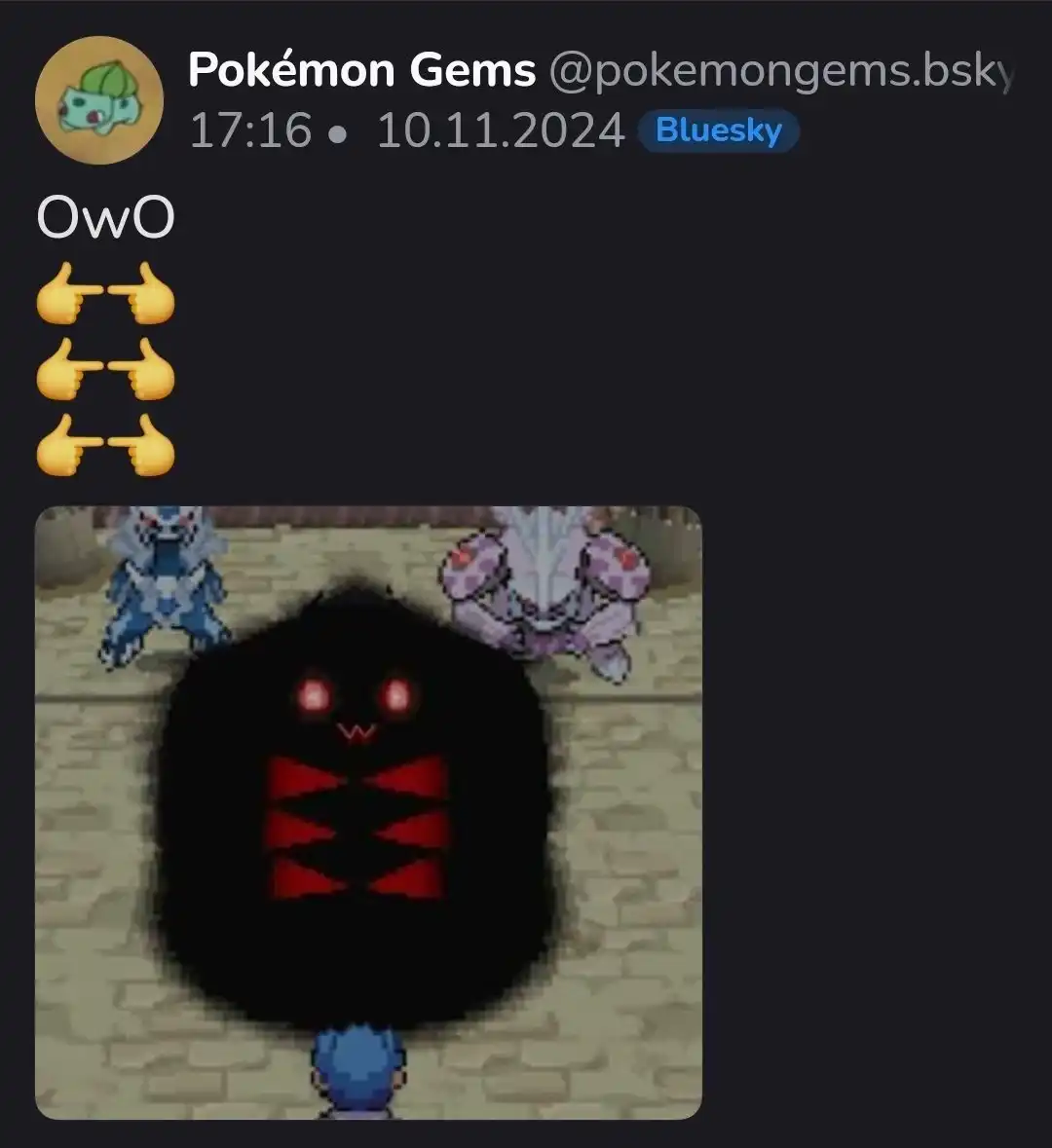 OwO Pokemon meme pointing at glitch pokemon