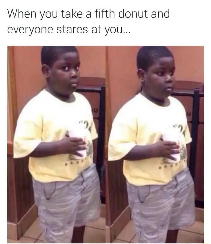 Popeyes kid meme awkward after taking fifth donut getting stared at