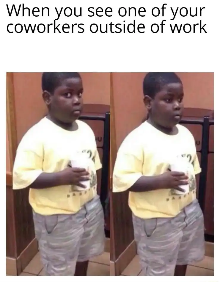 Popeyes kid meme avoiding coworker off work