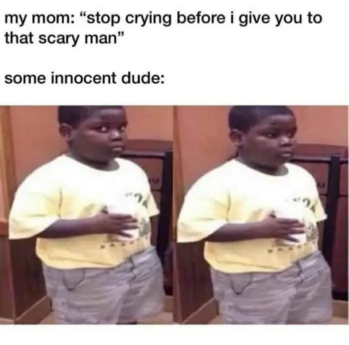 Popeyes kid meme side eyeing as scary man