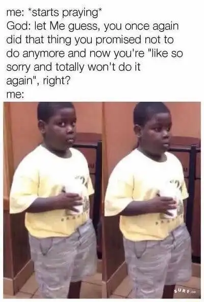 Popeyes kid meme awkwardly caught lying to God