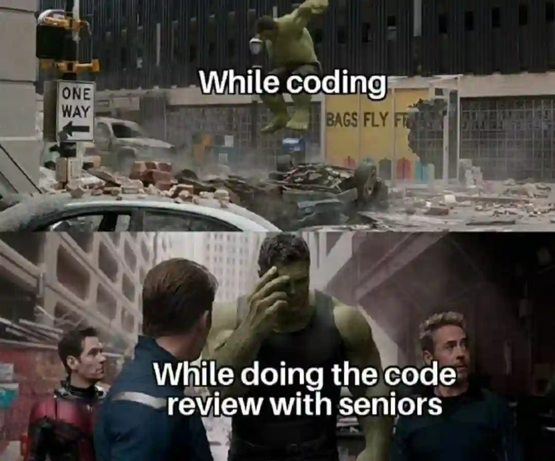 Regretful hulk meme coding then senior review