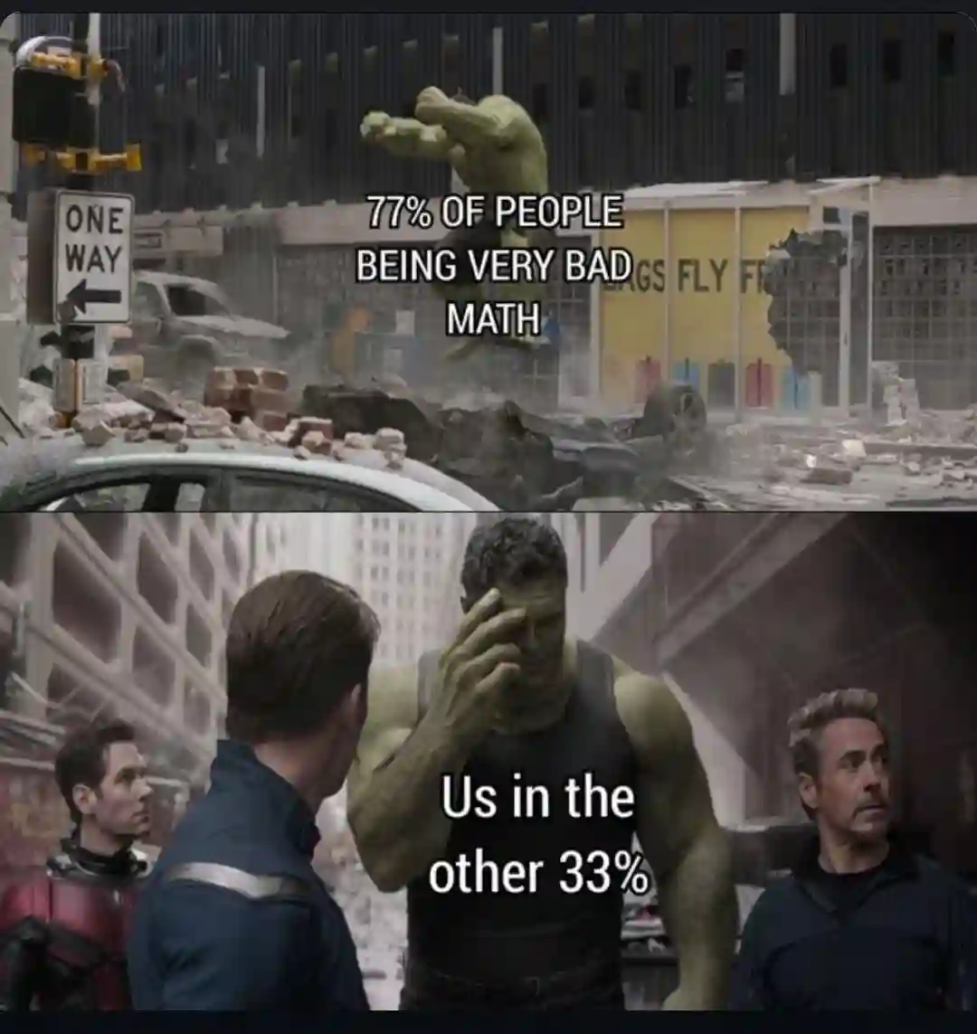 Regretful hulk meme bad math percentage error