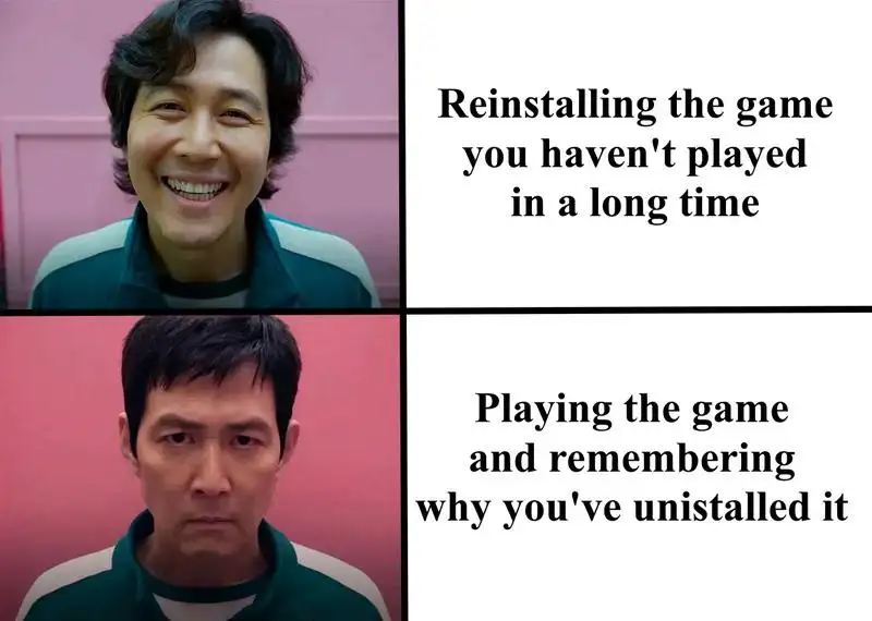 Old game reinstall meme, feeling regret