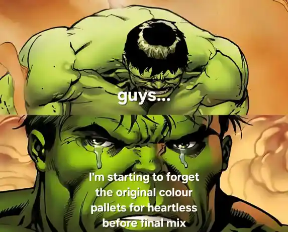 Sad hulk meme crying over lost palettes