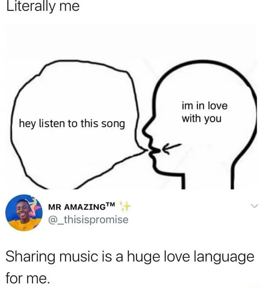 Song sharing love language meme showing crush