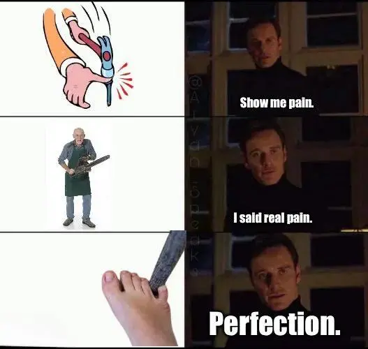 Toe hit by hammer meme showing real pain
