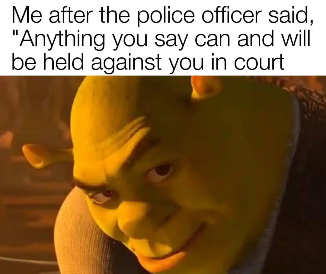 Shrek rizz meme smug after cop miranda
