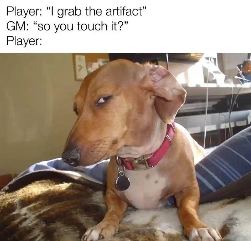 Side eye dog meme dodging TTRPG GM question