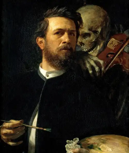 Skeleton whispering in man's ear meme template