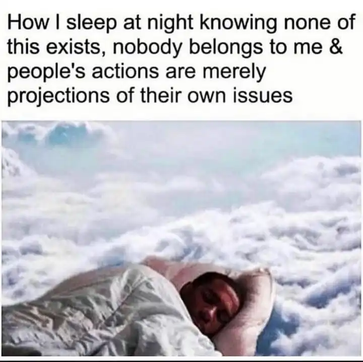 Calm sleep meme resting high in clouds