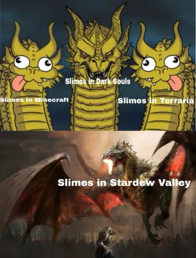 Video game slimes meme showing funny contrast