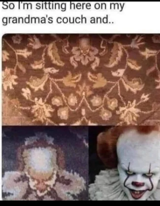 Pennywise carpet meme found on grandma's couch