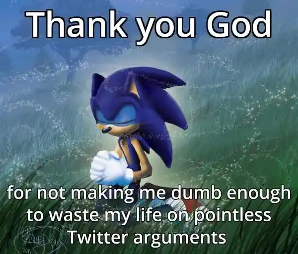 Sonic praying meme thank god avoid twitter arguments