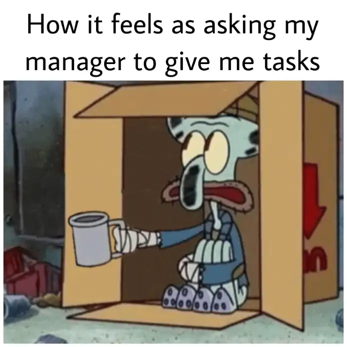 Squidward spare change meme begs for work