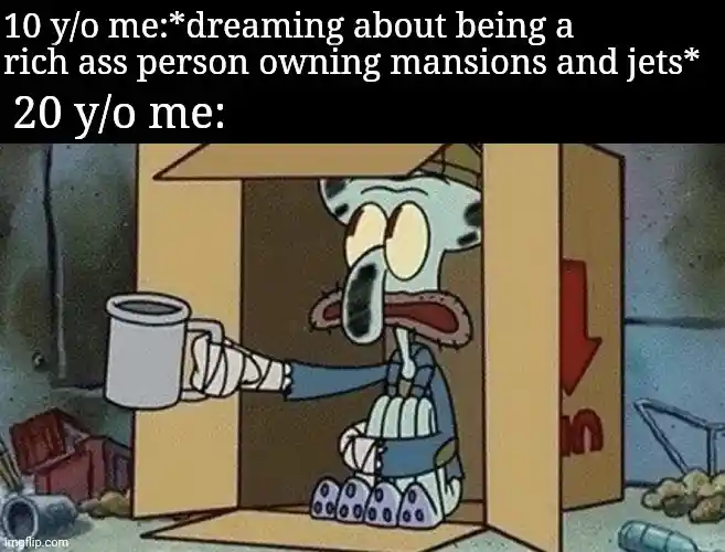 Squidward spare change meme begging for money