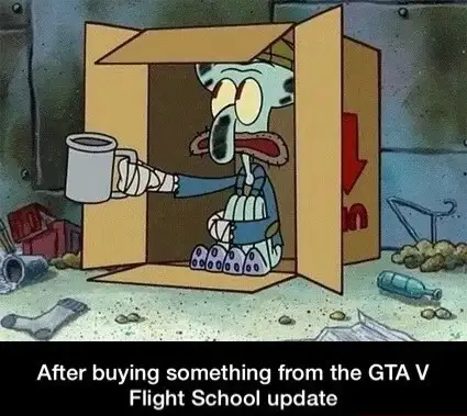 Squidward spare change meme begging after GTA V update