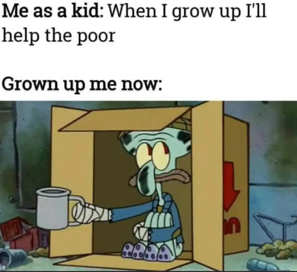 Squidward spare change meme begging for change