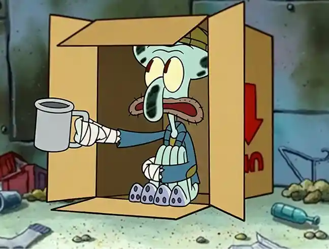 Squidward spare change meme template