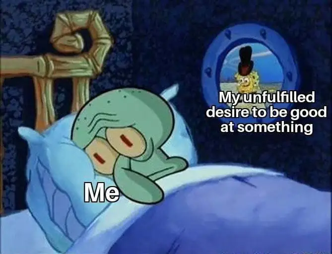 Squidward trying to sleep meme staring at spongebob