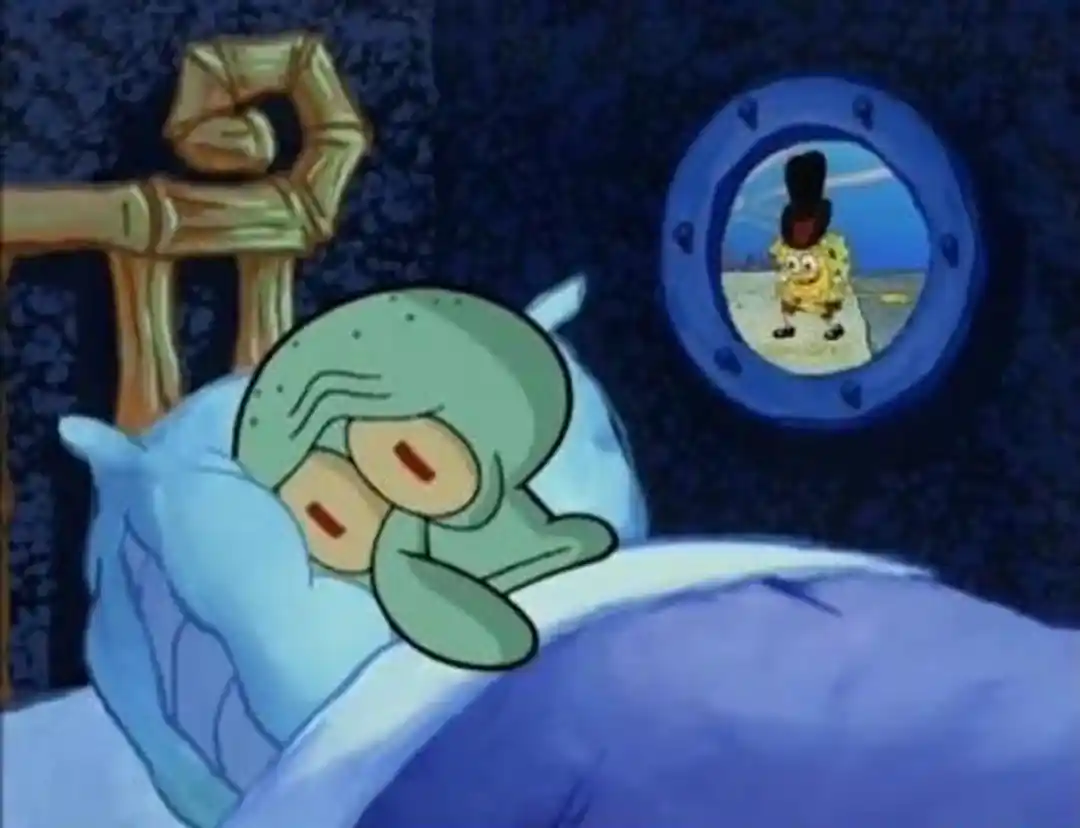 Squidward trying to sleep meme template