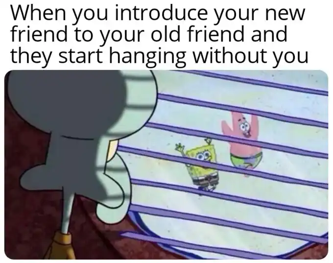 Squidward window meme left out by friends