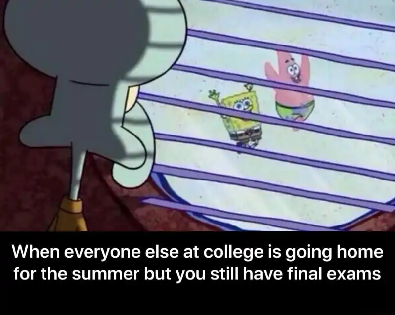 Squidward window meme stuck with finals