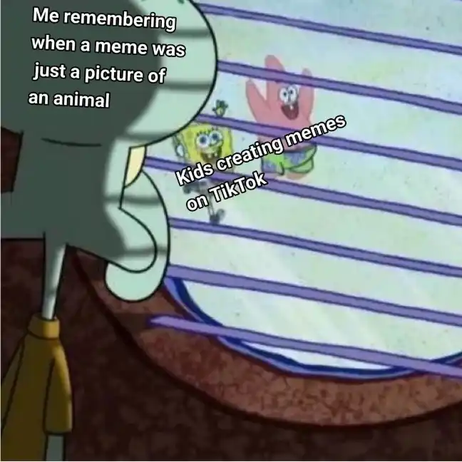 Squidward window meme nostalgic for old simple memes