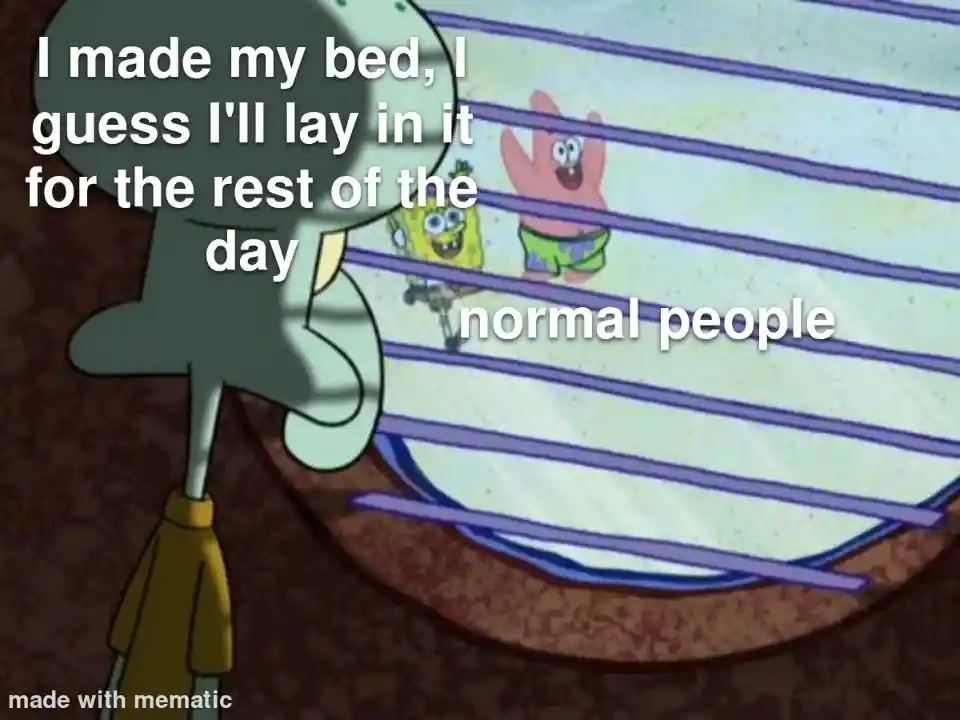 Squidward window meme watching normal people outside