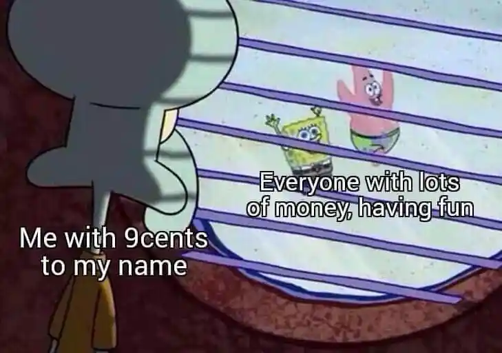 Squidward window meme broke watching rich people have fun
