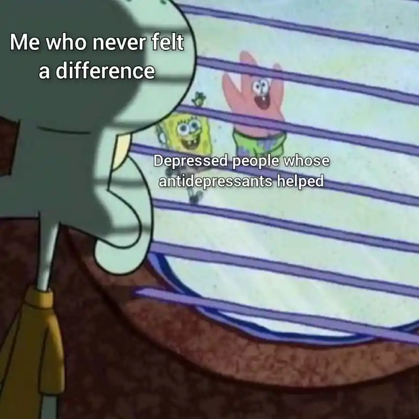 Squidward window meme envies happy medicated peers