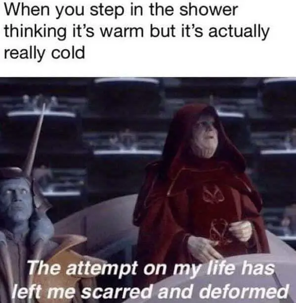 Cold shower shock meme overreacting to chill